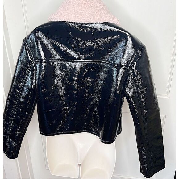 London Crew Faux Leather Pink Sherpa Jacket - Picture 5 of 6